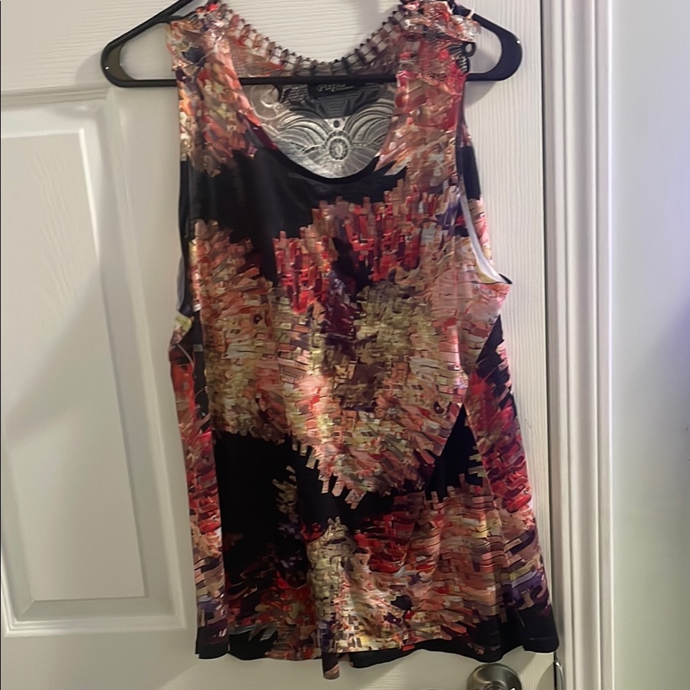 Papillon Blanc Pink and Orange Sleeveless Tank Top